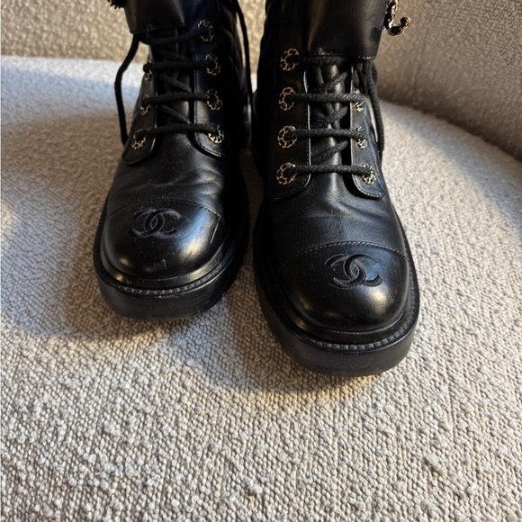 CHANEL Black Quilted Combat Boots - Picture 3 of 5